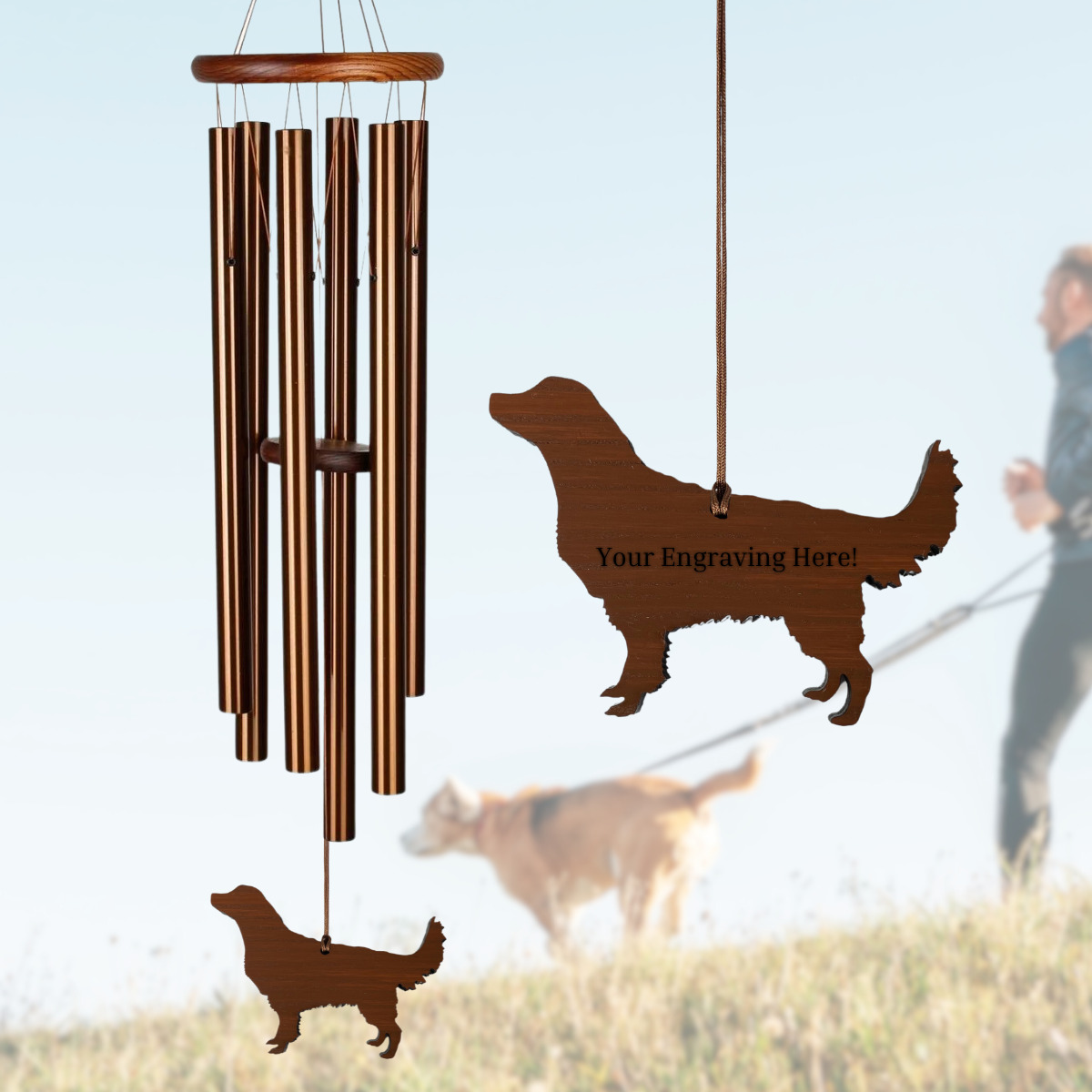 Amazing Grace Bronze 40 Inch Wind Chime - Engravable Dog Sail