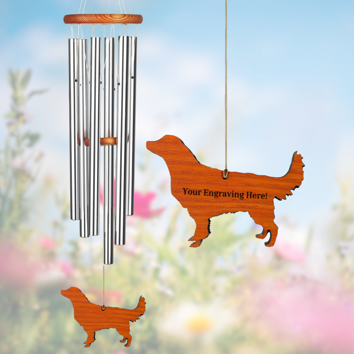 Amazing Grace Silver 40 Inch Wind Chime - Engravable Dog Sail