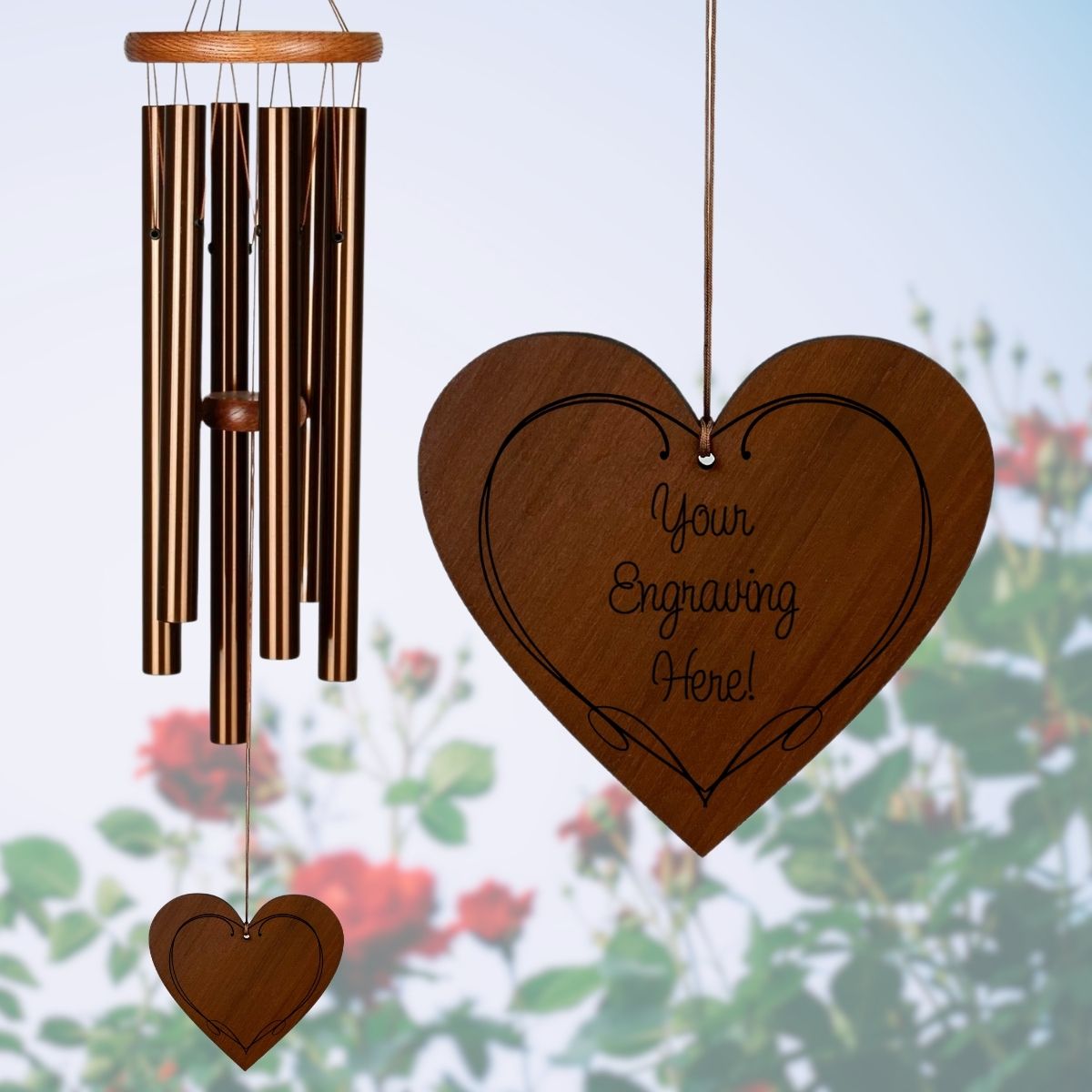 Amazing Grace 25 Inch Bronze Wind Chime - Engravable Regal Heart Sail