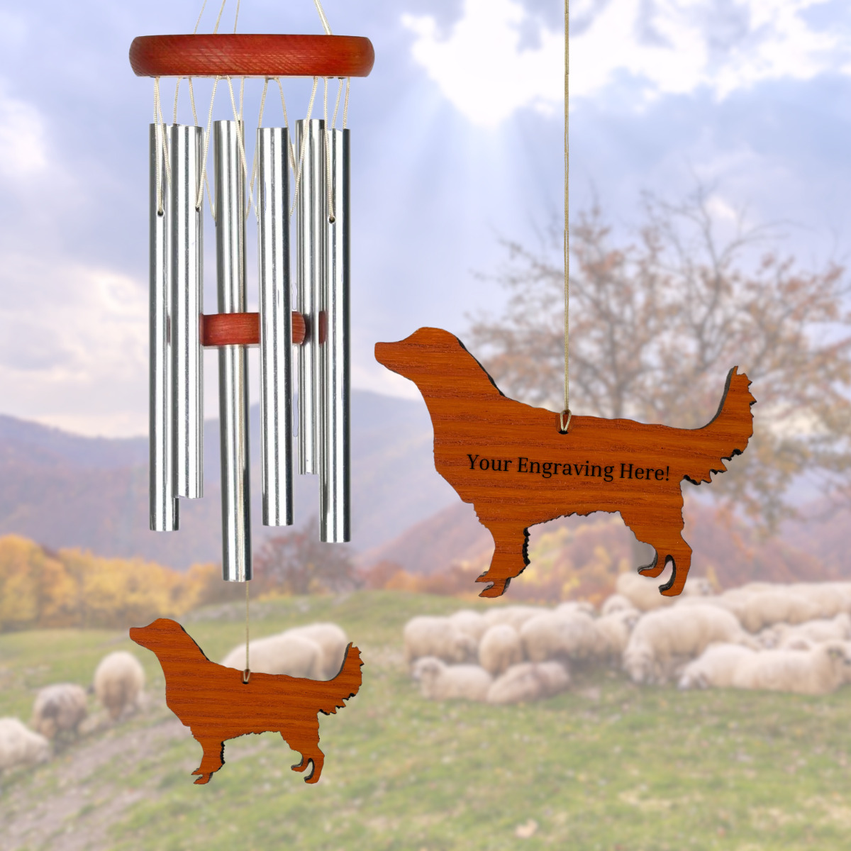 Amazing Grace 16 Inch Silver Wind Chime - Engravable Dog Sail