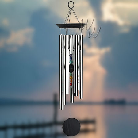 Woodstock Percussion 7 Stone Silver Chakra Wind Chime - Engravable Sail