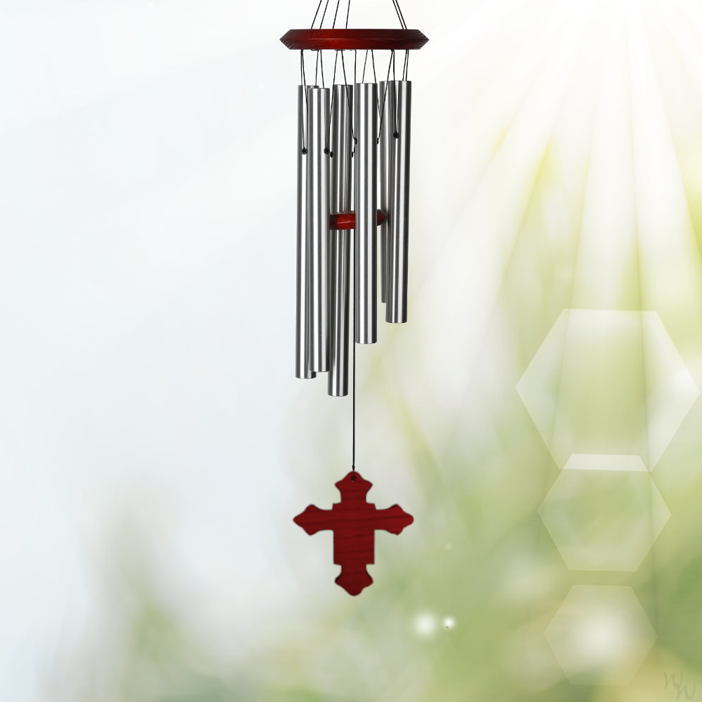 27 Inch Chimes of Pluto Wind Chime - Silver - Cross