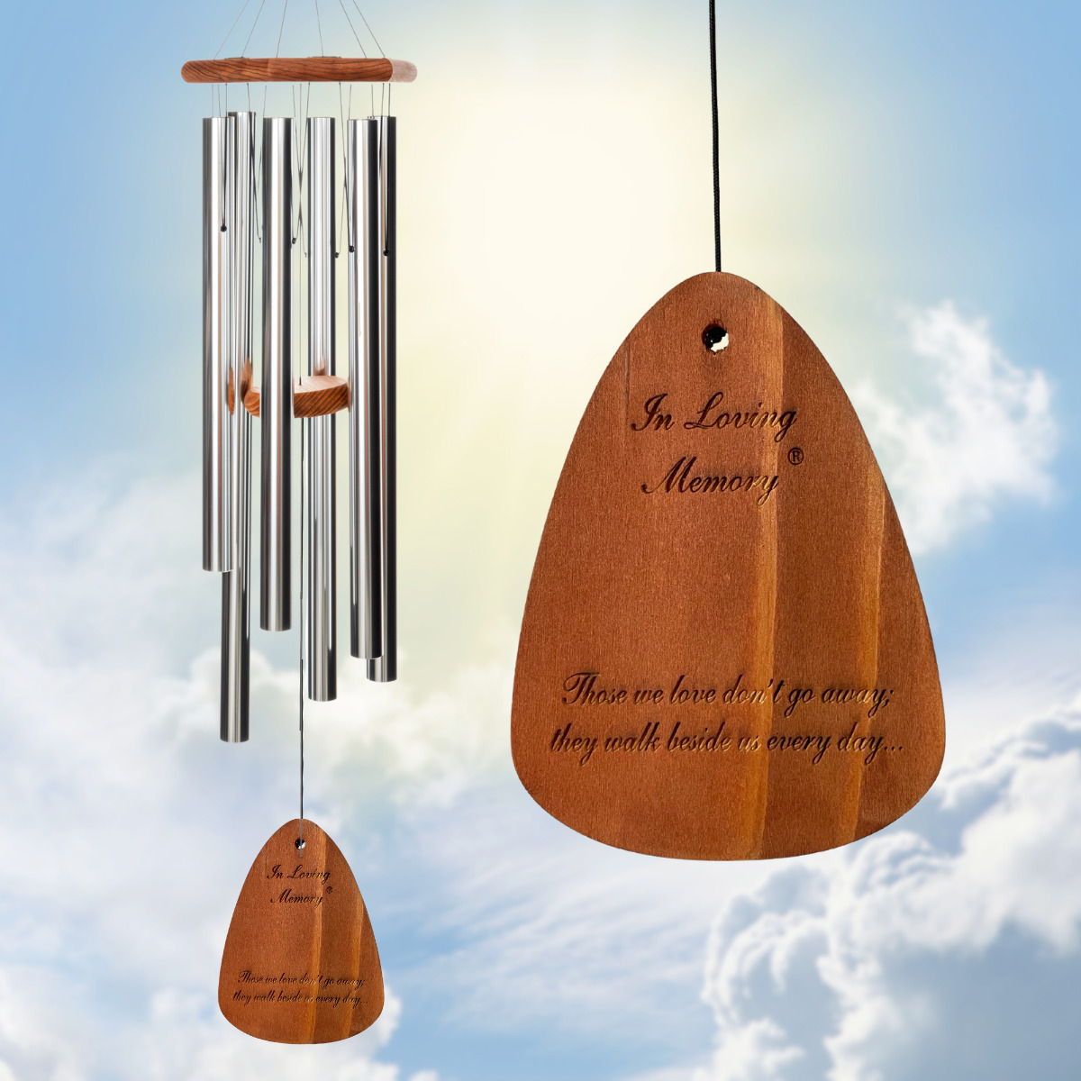 In Loving Memory 42 Inch Windchime - Those we love don't go away... in Silver
