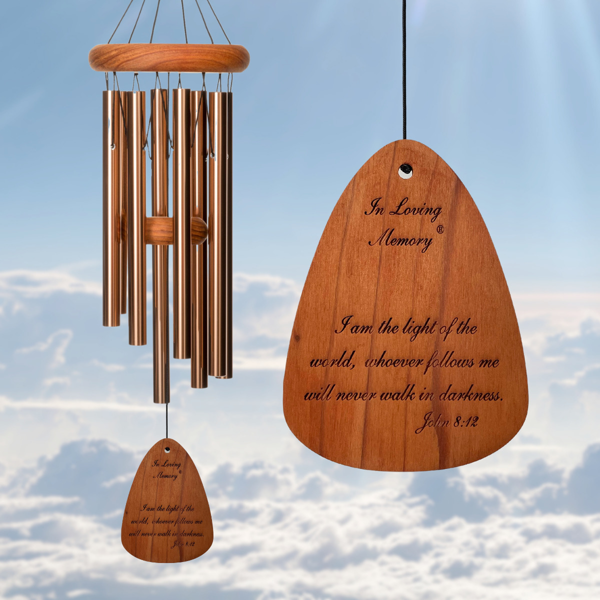 In Loving Memory 24 Inch Windchime - I am the Light of the world... in Bronze