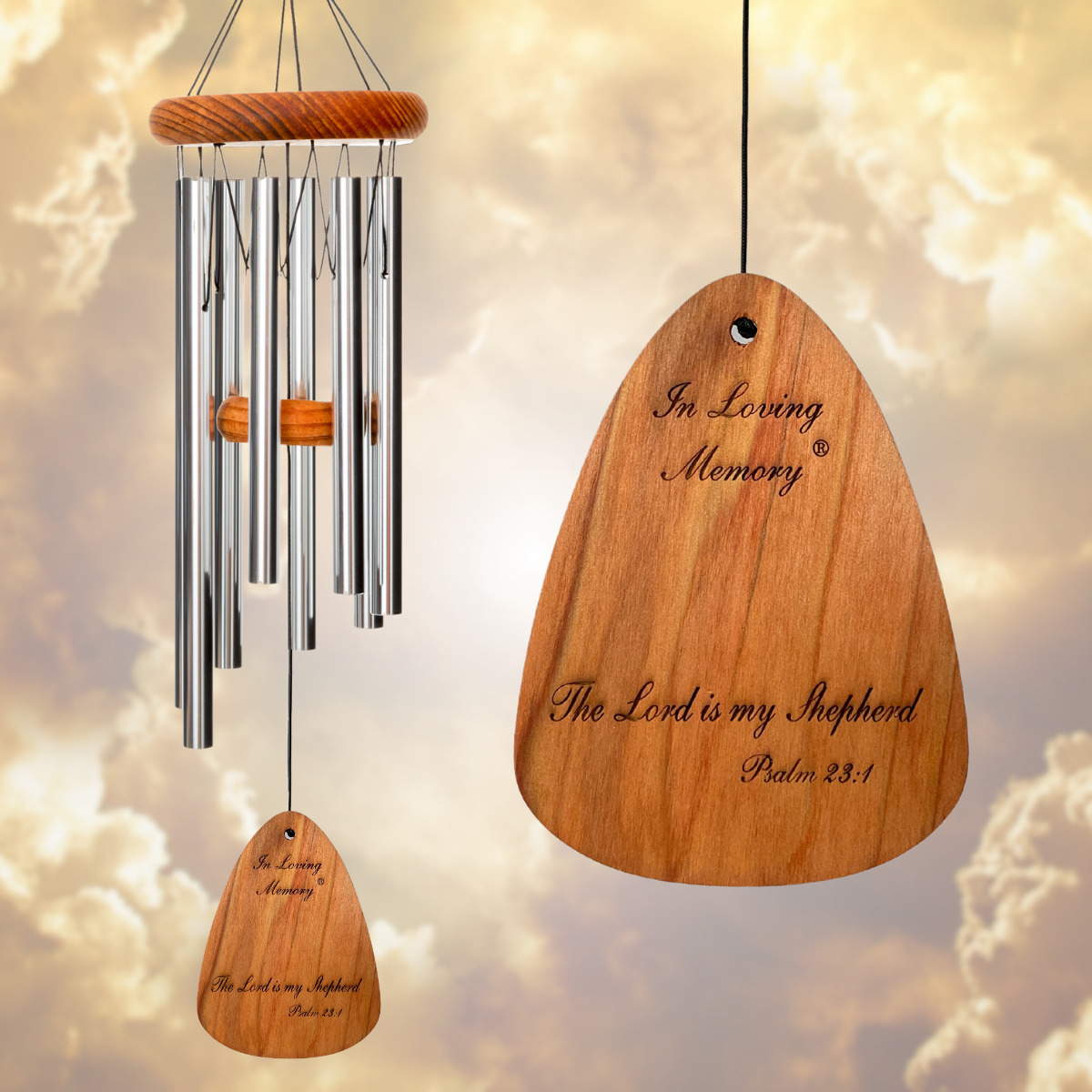 In Loving Memory 24 Inch Windchime - The Lord is my Shepherd... in Silver