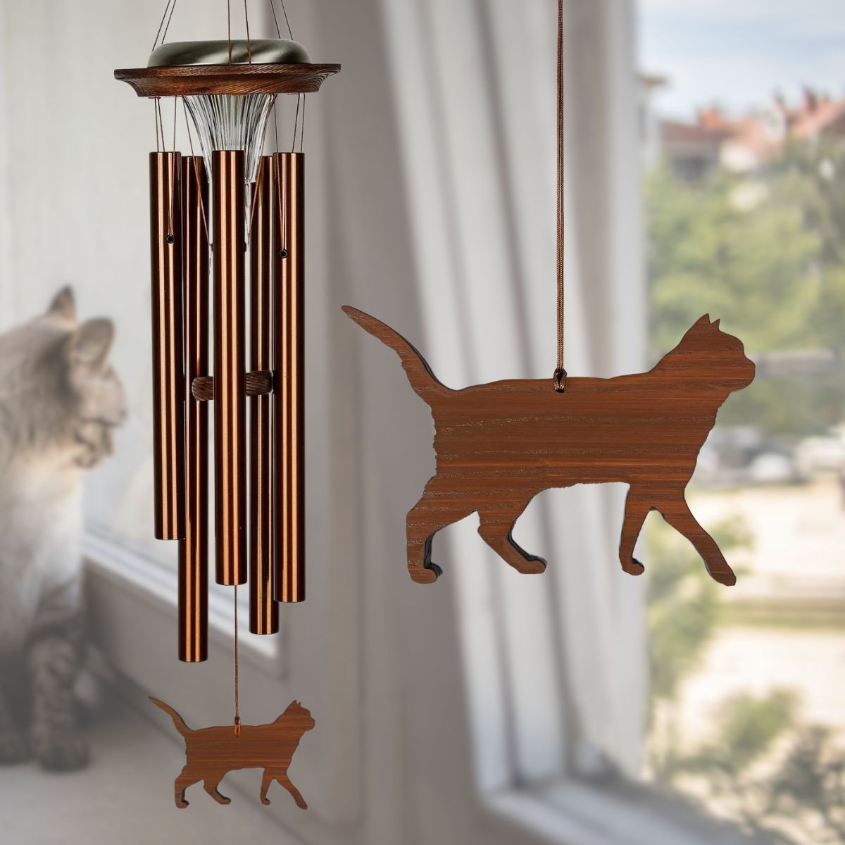 Moonlight Solar Chime 29 Inch Wind Chime - Engravable Cat Sail - Bronze