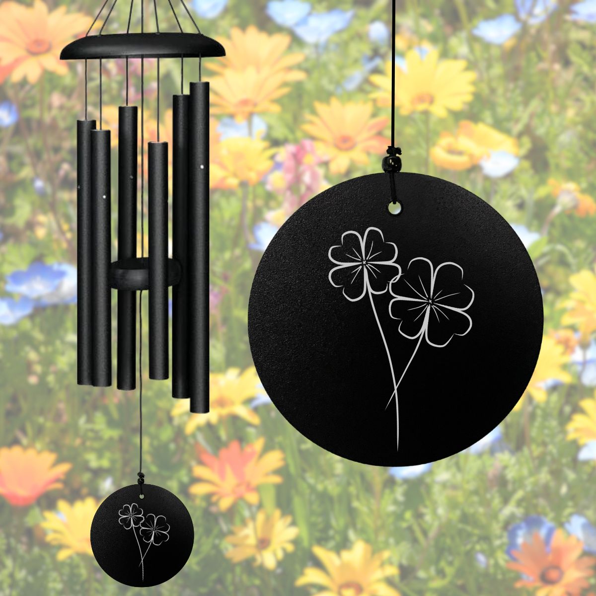 Corinthian Bells 30 Inch Black Wind Chime - Clovers