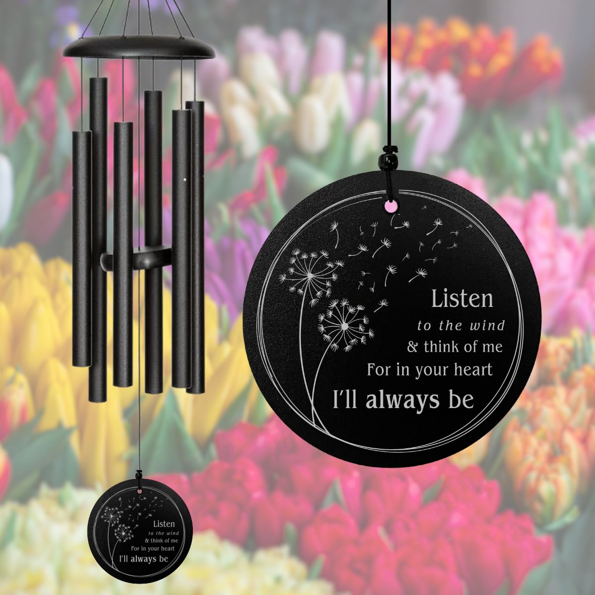 Corinthian Bells 30 Inch Black Wind Chime - Dandelion