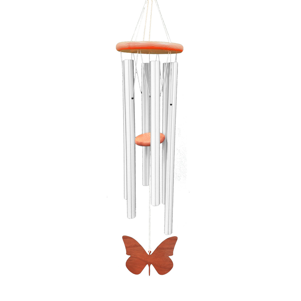 Amazing Grace Silver 40 Inch Wind Chime - Engravable Butterfly Sail