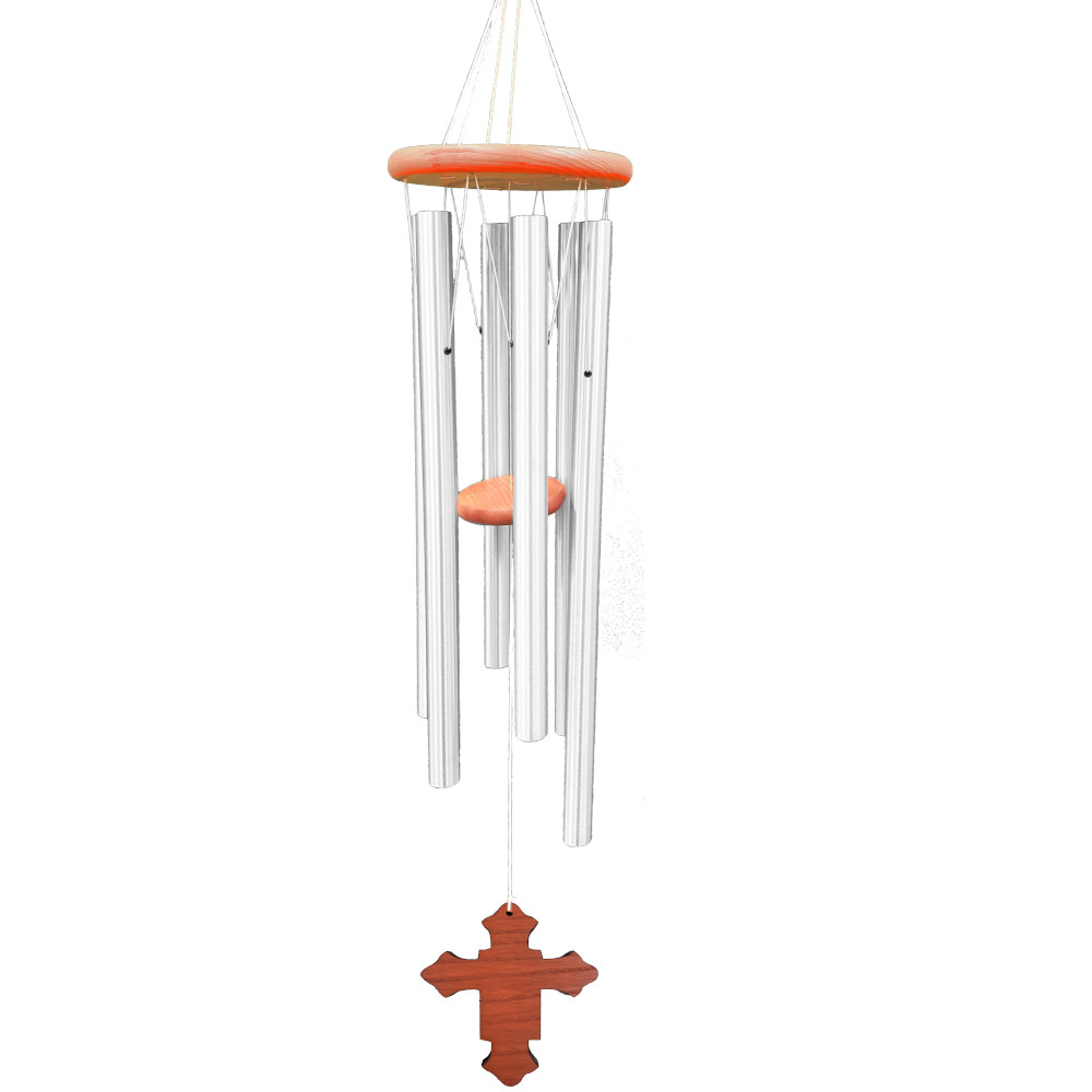 Amazing Grace Silver 40 Inch Wind Chime - Engravable Cross Sail