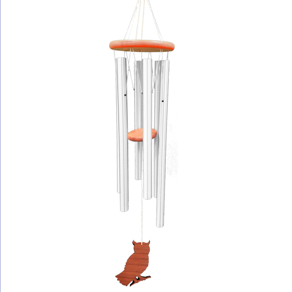 Amazing Grace Silver 40 Inch Wind Chime - Engravable Owl Sail