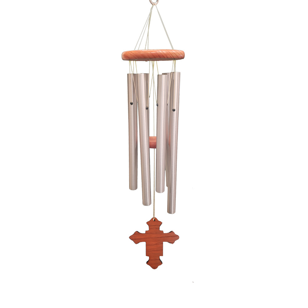 Amazing Grace 25 Inch Silver Wind Chime - Engravable Cross Sail