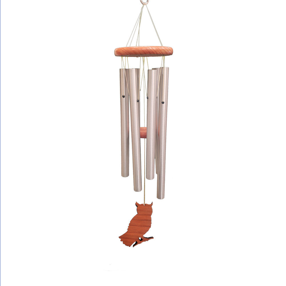 Amazing Grace 25 Inch Silver Wind Chime - Engravable Owl Sail
