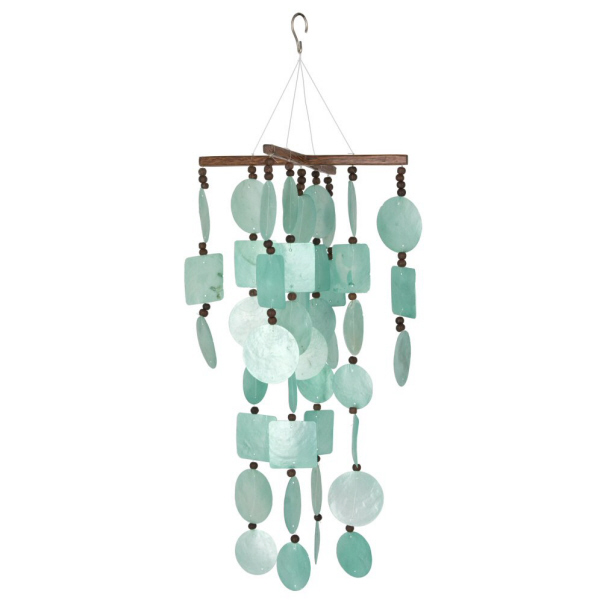 Woodstock Percussion Aqua Capiz With Wood Beads Wind Chimes