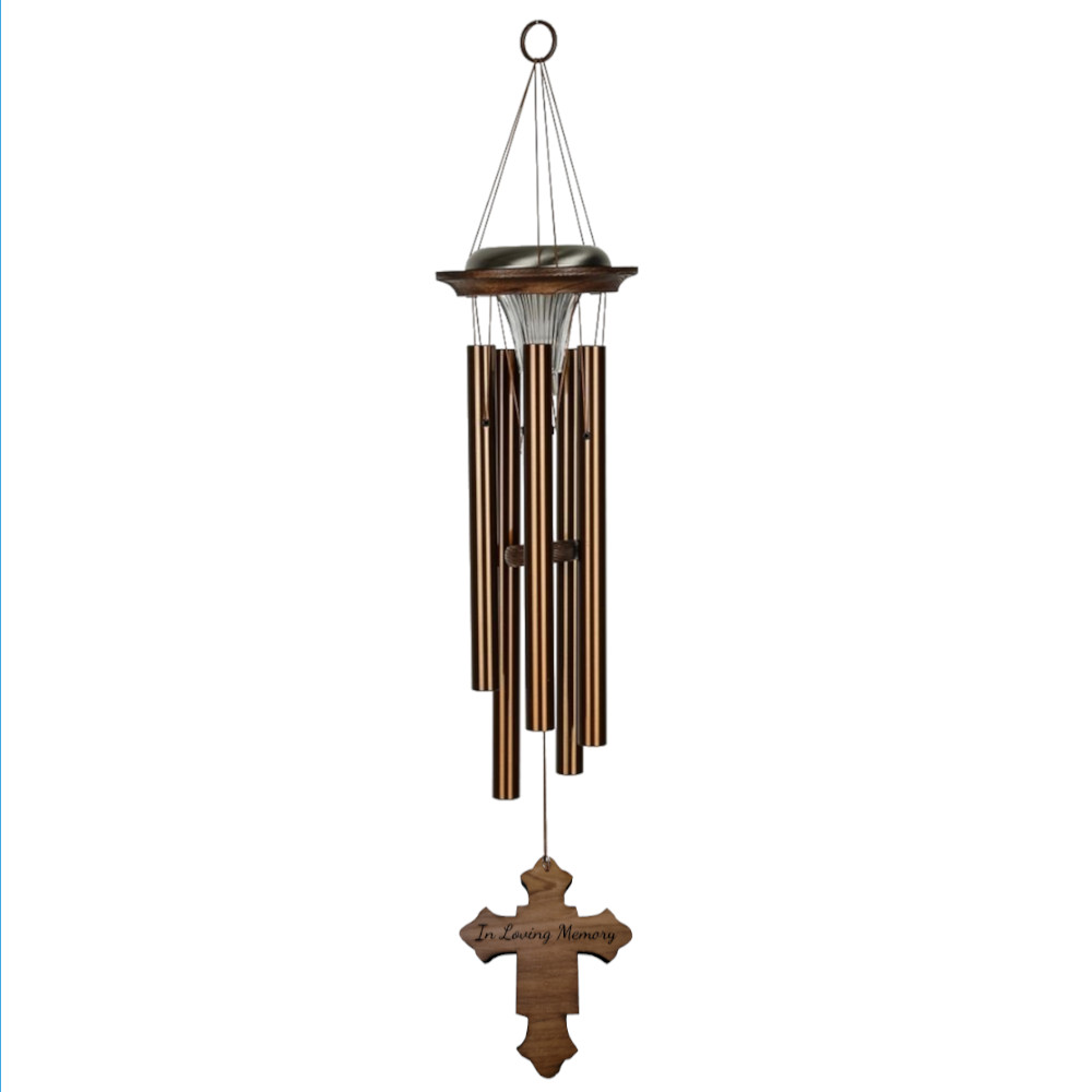 Moonlight Solar Chime 29 Inch Wind Chime - Engraveable Cross Sail - Bronze