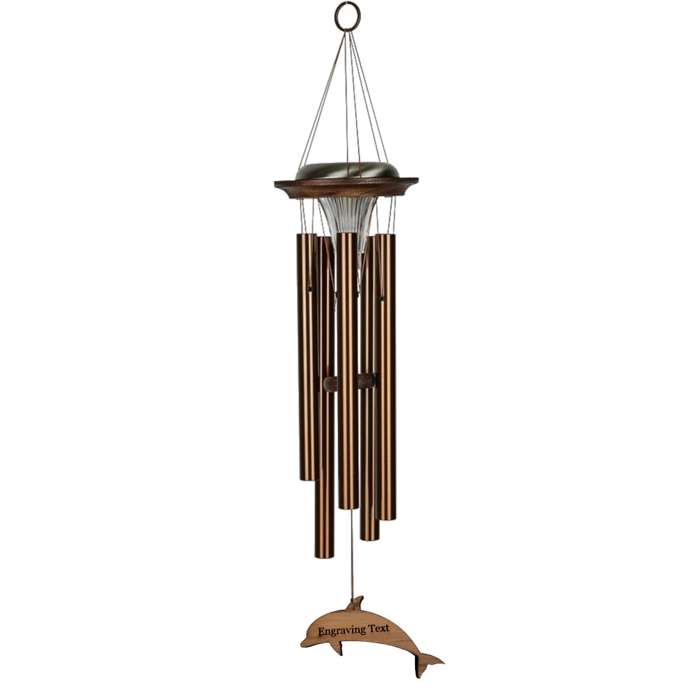 Moonlight Solar Chime 29 Inch Wind Chime - Engraveable Dolphin Sail - Bronze