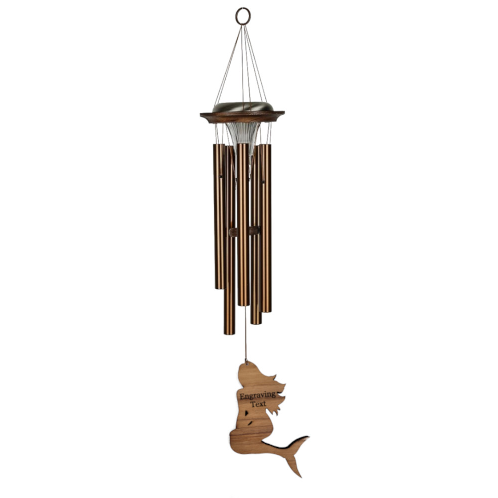 Moonlight Solar Chime 29 Inch Wind Chime - Engraveable Mermaid Sail - Bronze