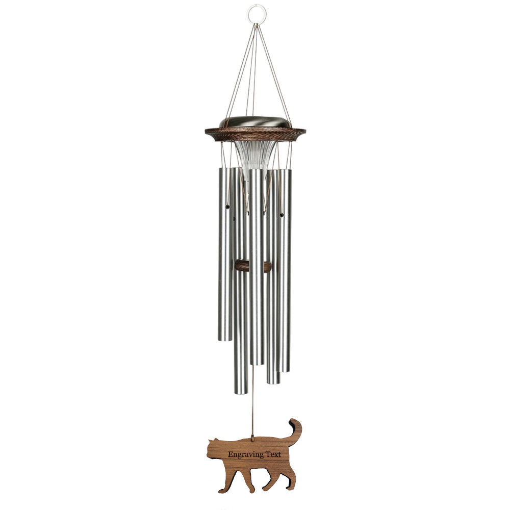Moonlight Solar Chime 29 Inch Wind Chime - Engraveable Mermaid Sail - Silver