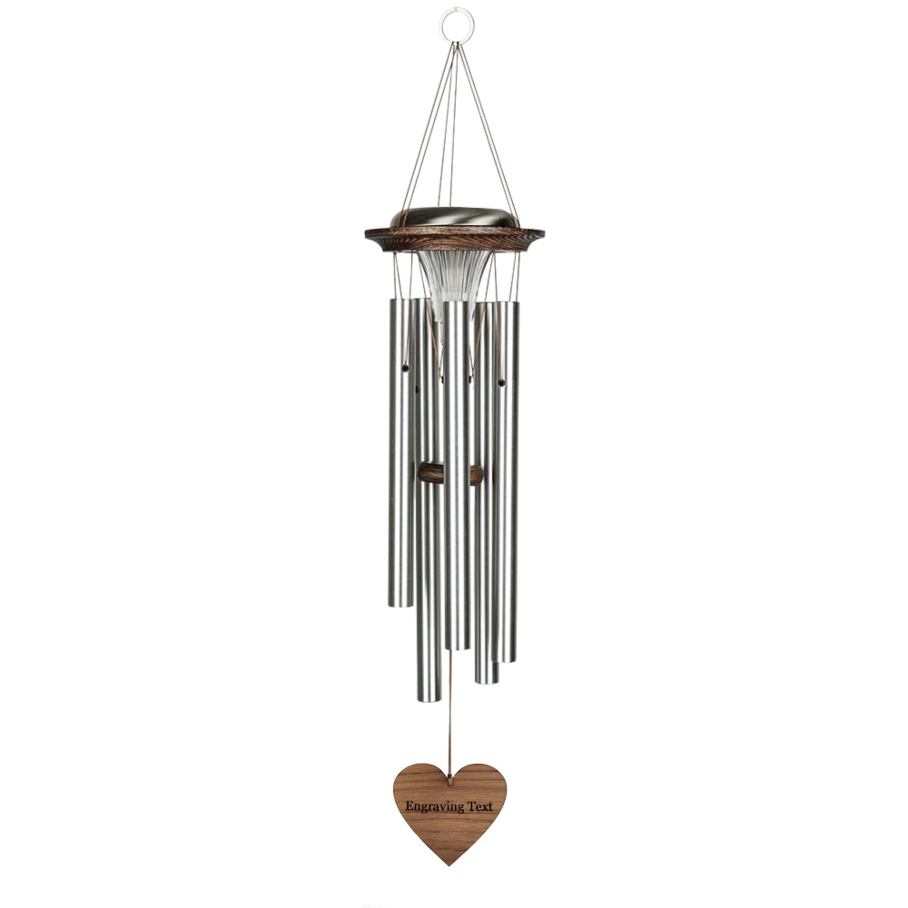 Moonlight Solar Chime 29 Inch Wind Chime - Engraveable Heart Sail - Silver