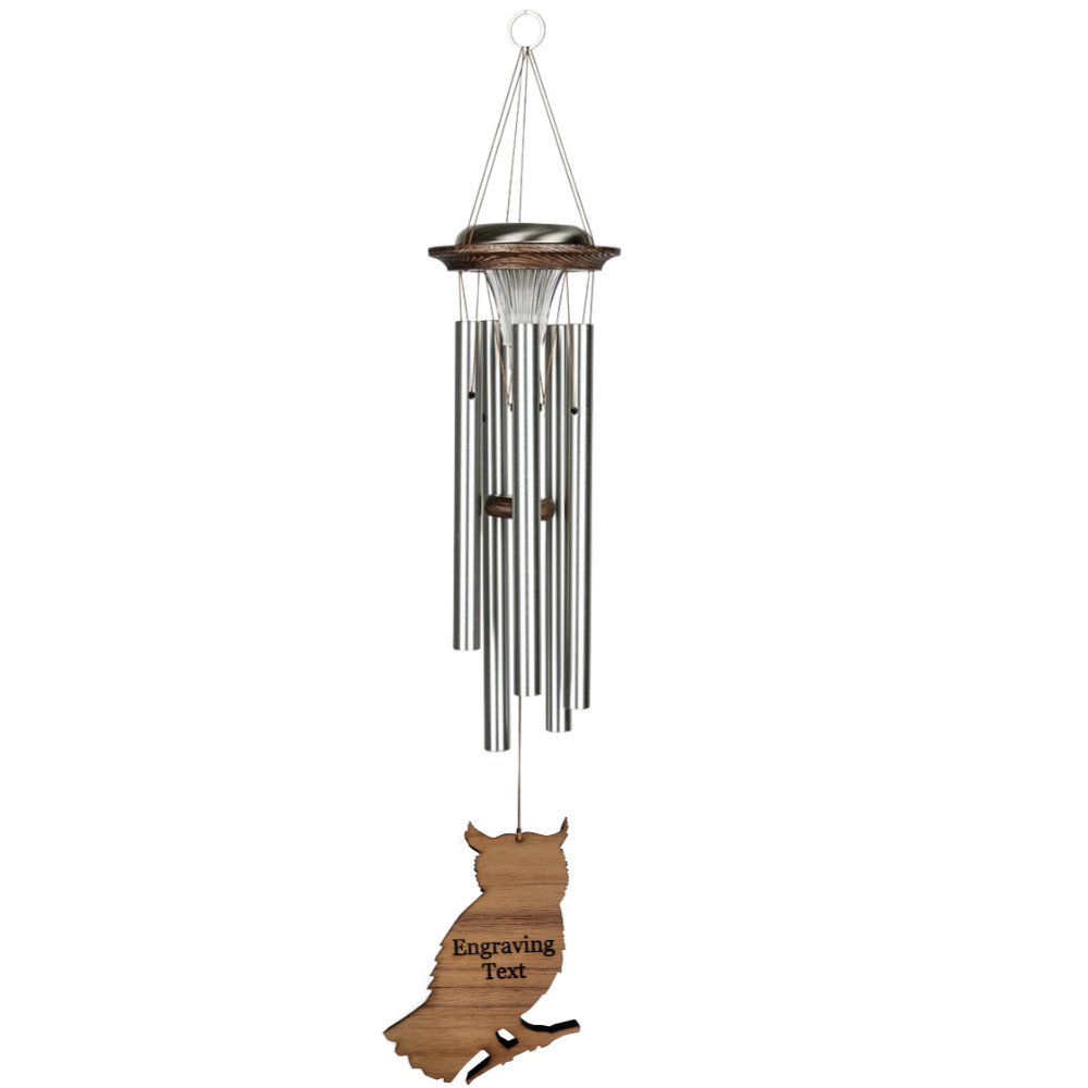 Moonlight Solar Chime 29 Inch Wind Chime - Engraveable Owl Sail - Silver