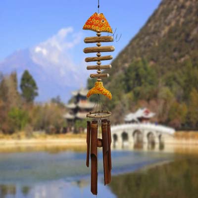 Handcrafted Yellow Koi Bone Fish Bamboo Wind Chime