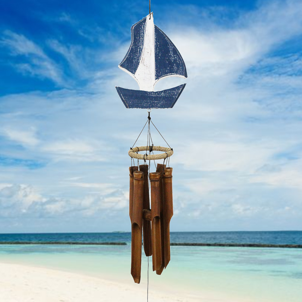 Handcrafted Blue Sailboat Bamboo Wind Chime