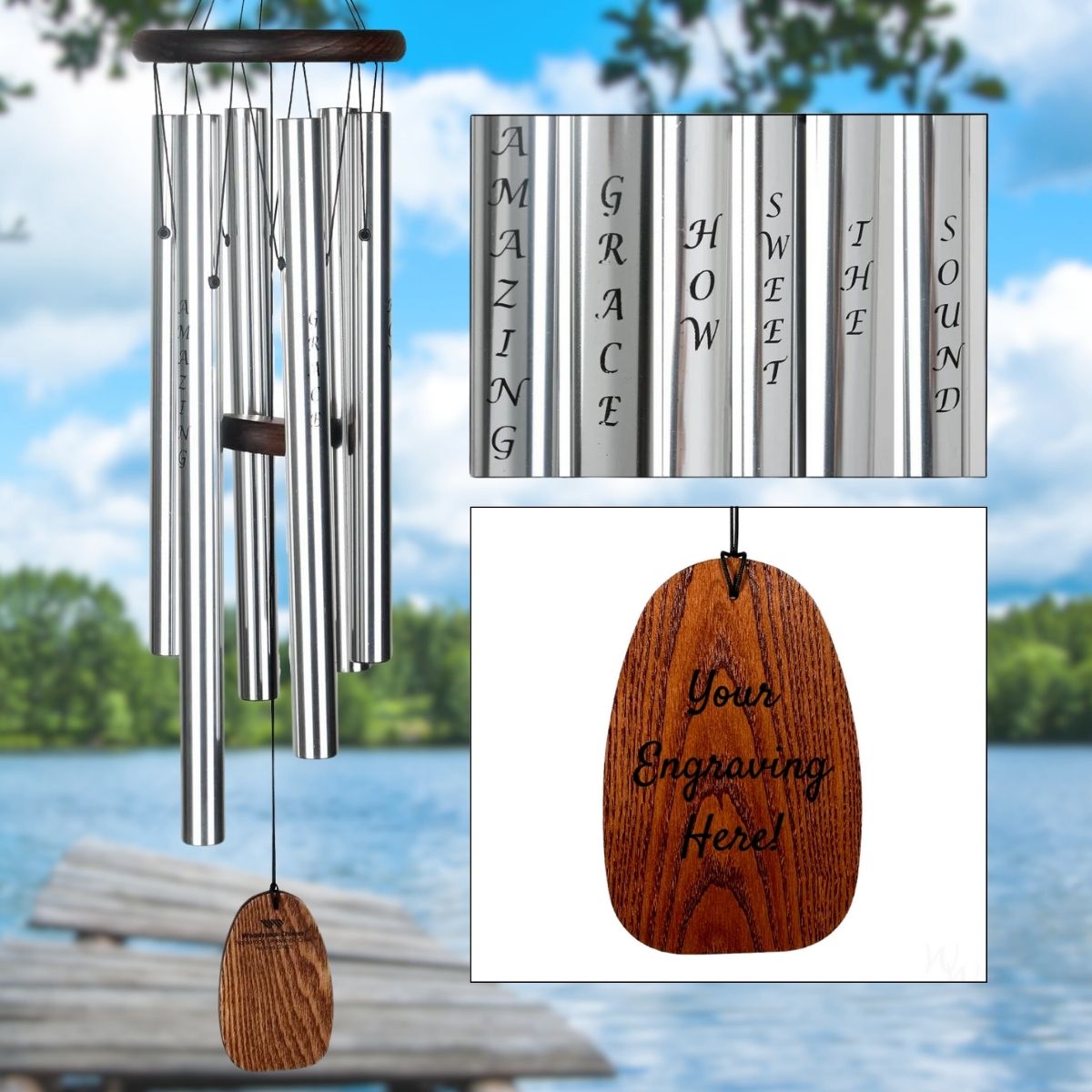 Affirmation Amazing Grace 25 Inch Wind Chime with Engravable Sail