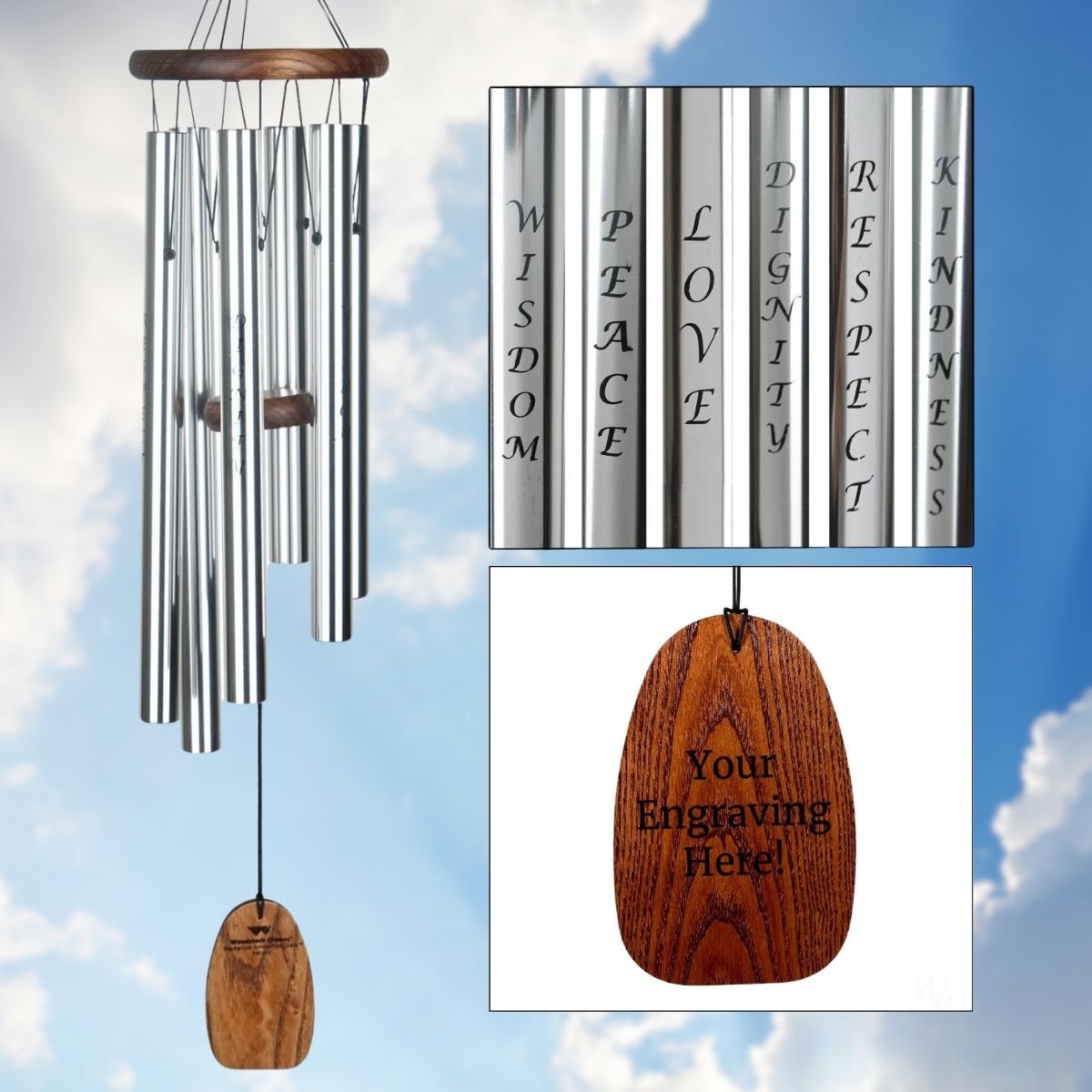 Affirmation Virtues 25 Inch Wind Chime - Engravable Sail