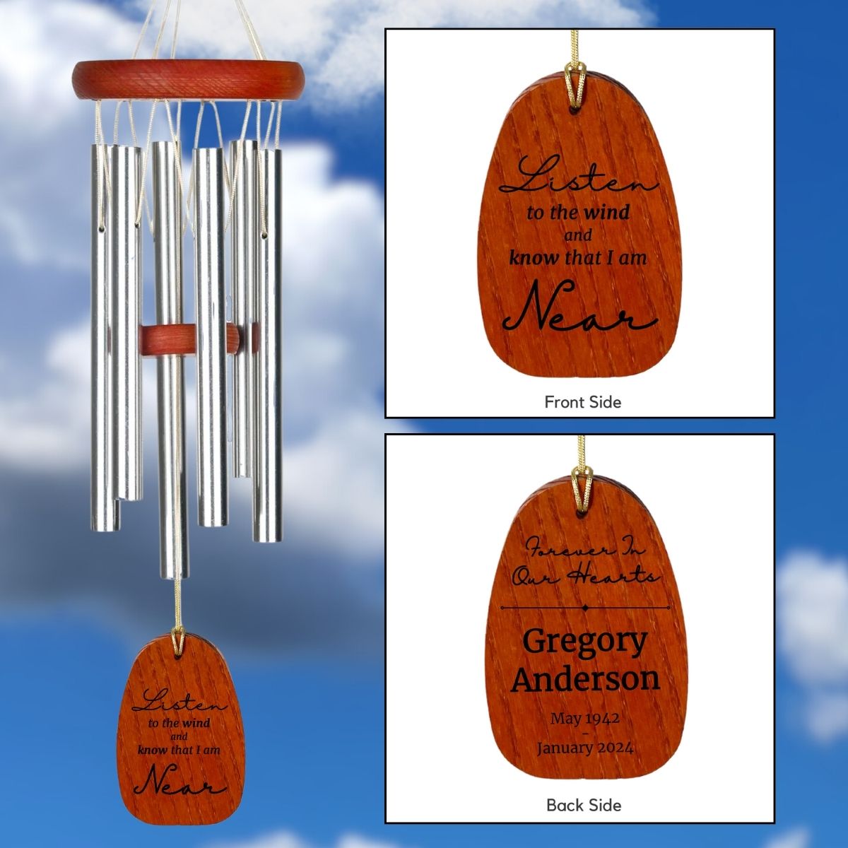 Amazing Grace Silver 16 Inch Wind Chime - Listen to the Wind