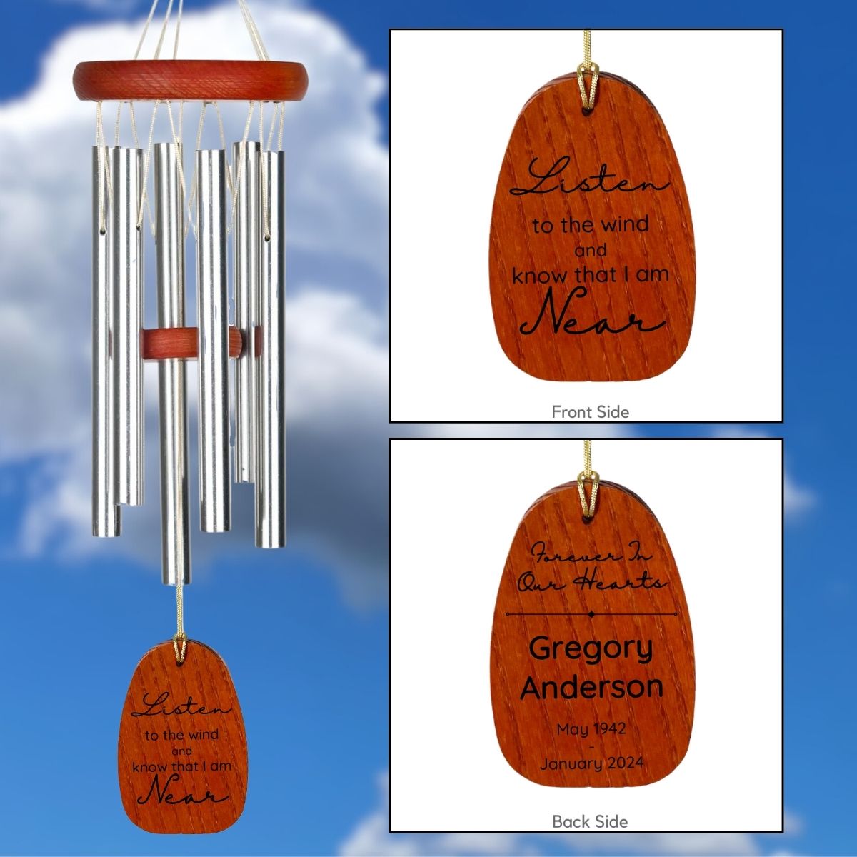 Amazing Grace Silver 16 Inch Wind Chime - Listen to the Wind