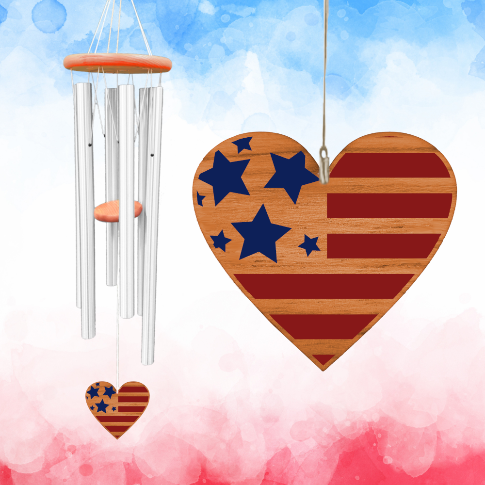 Amazing Grace 40 Inch Wind Chime - Engravable American Heart Sail - Silver