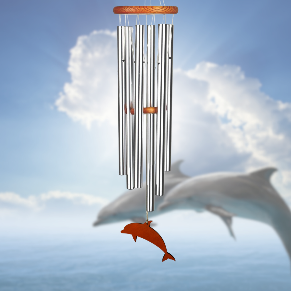 Amazing Grace 40 Inch Wind Chime - Engravable Dolphin Sail - Silver