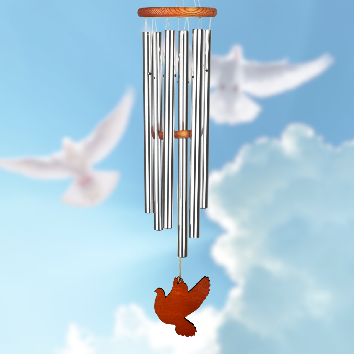Amazing Grace 40 Inch Wind Chime - Engravable Dove Sail - Silver