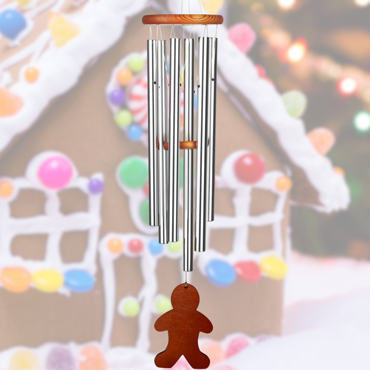 Amazing Grace 40 Inch Wind Chime - Engravable Gingerbread Man Sail - Silver