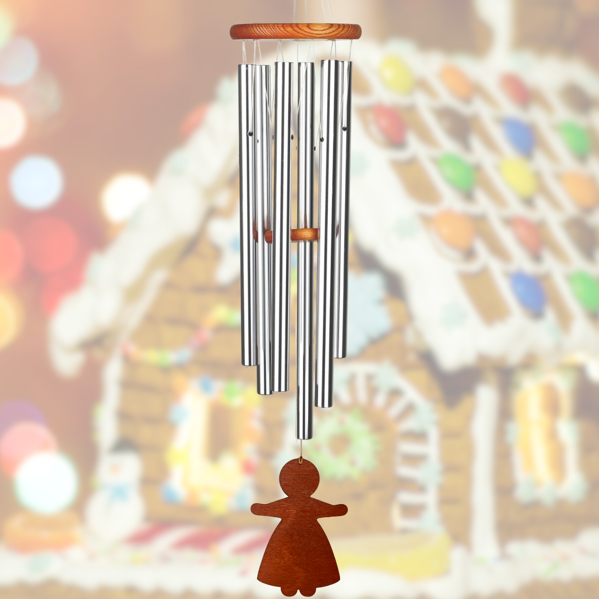 Amazing Grace 40 Inch Wind Chime - Engravable Gingerbread Woman Sail - Silver