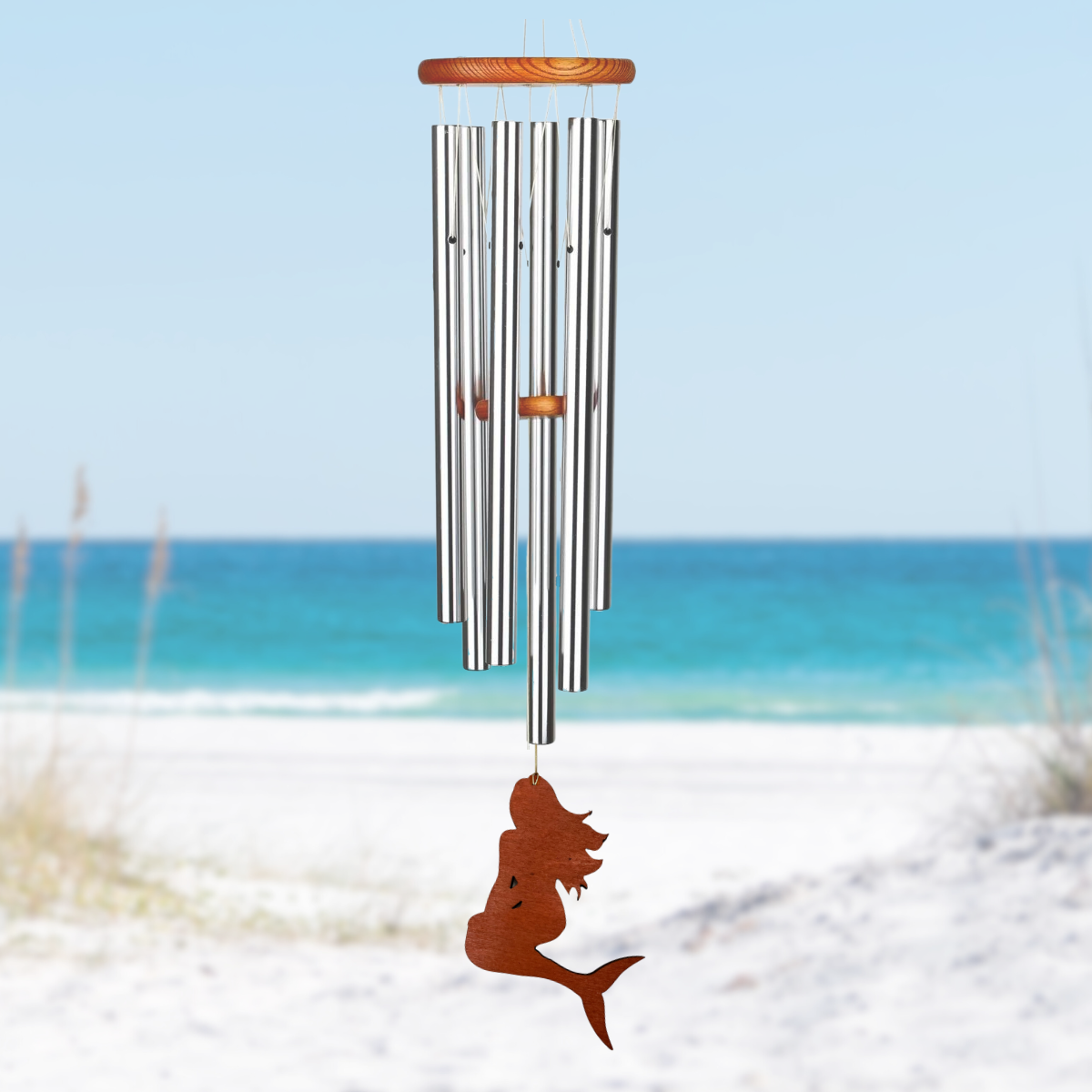 Amazing Grace 40 Inch Wind Chime - Engravable Mermaid Sail - Silver
