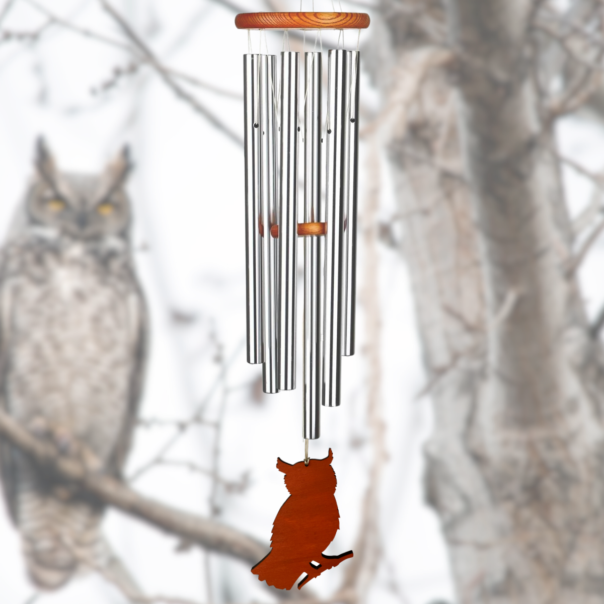 Amazing Grace 40 Inch Wind Chime - Engravable Owl Sail - Silver
