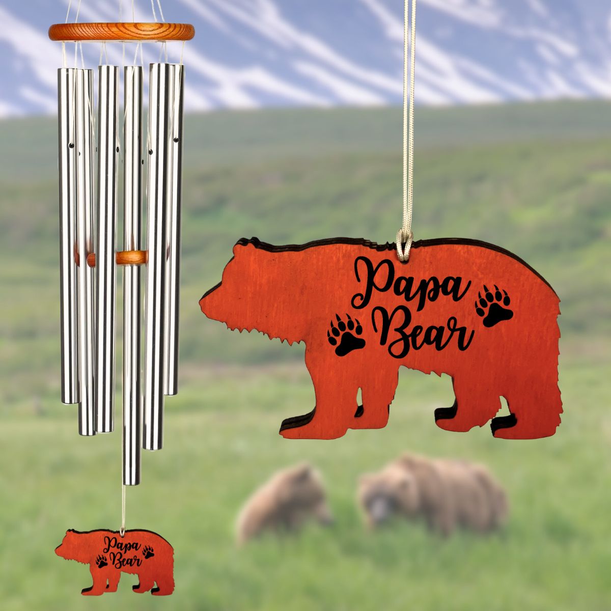 Amazing Grace Silver 40 Inch Wind Chime - Engravable Papa Bear Sail