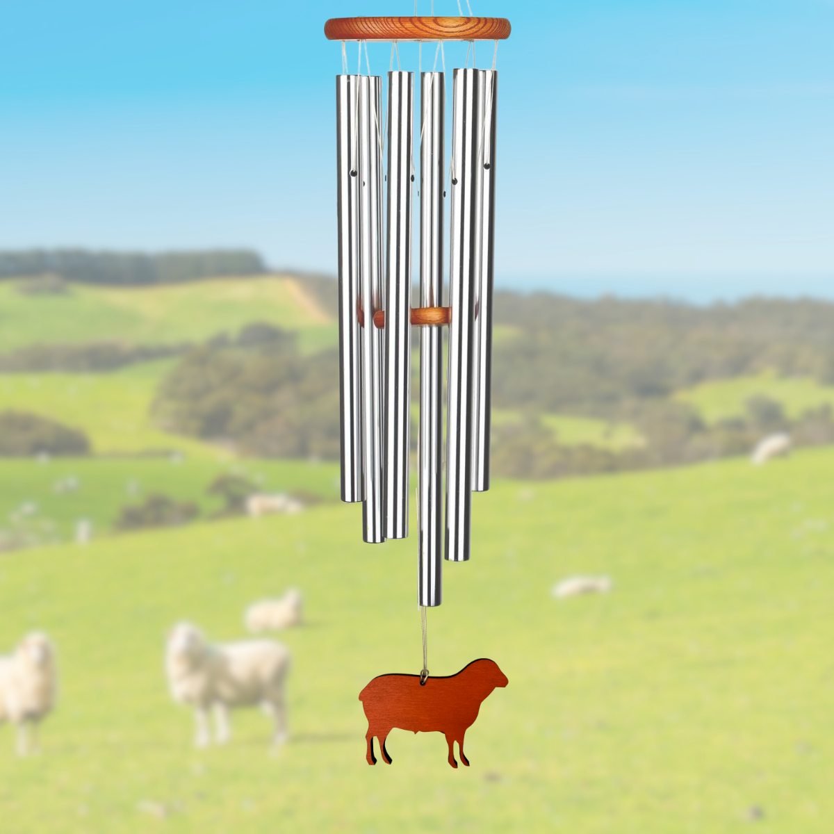 Amazing Grace 40 Inch Wind Chime - Engravable Sheep Sail - Silver