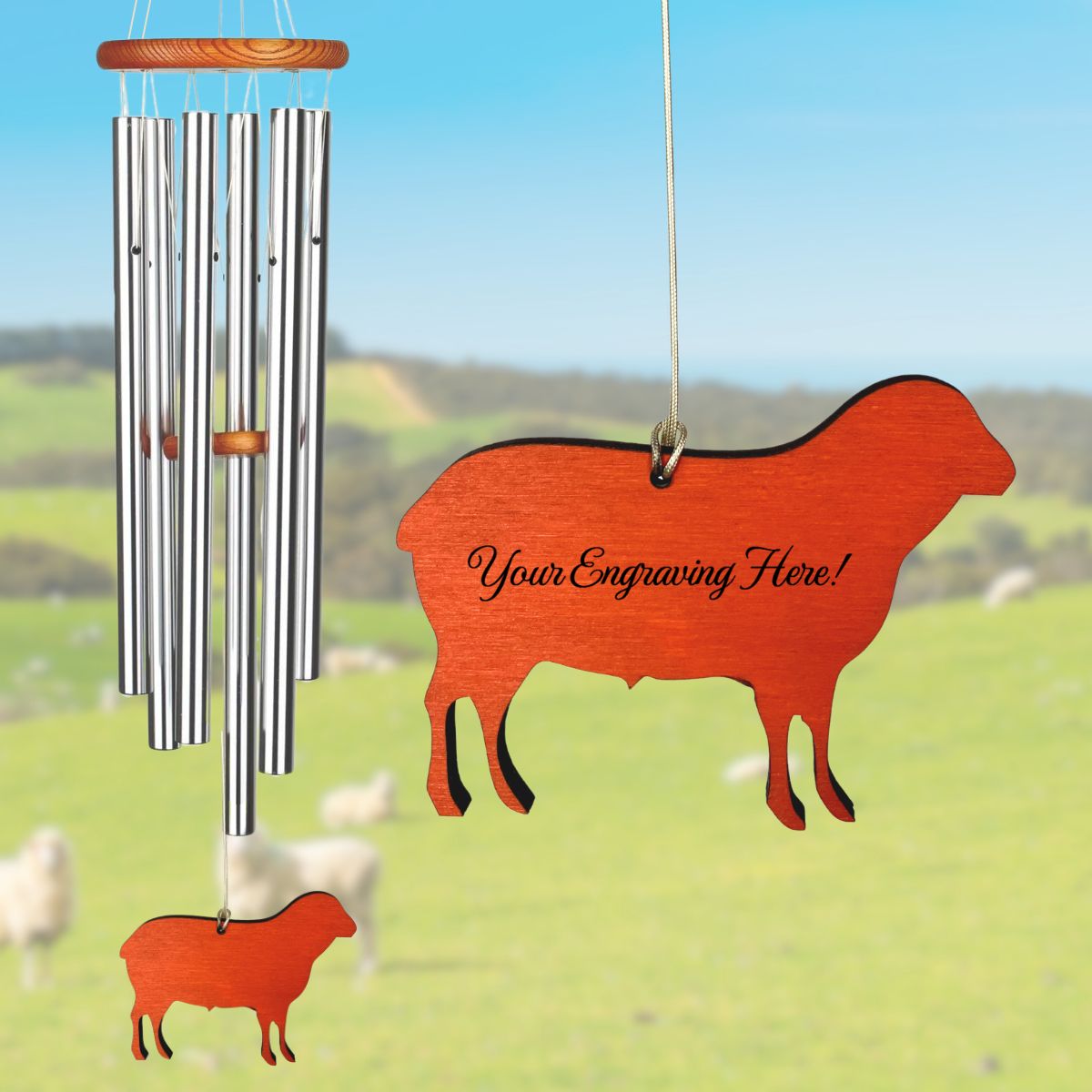 Amazing Grace 40 Inch Wind Chime - Engravable Sheep Sail - Silver