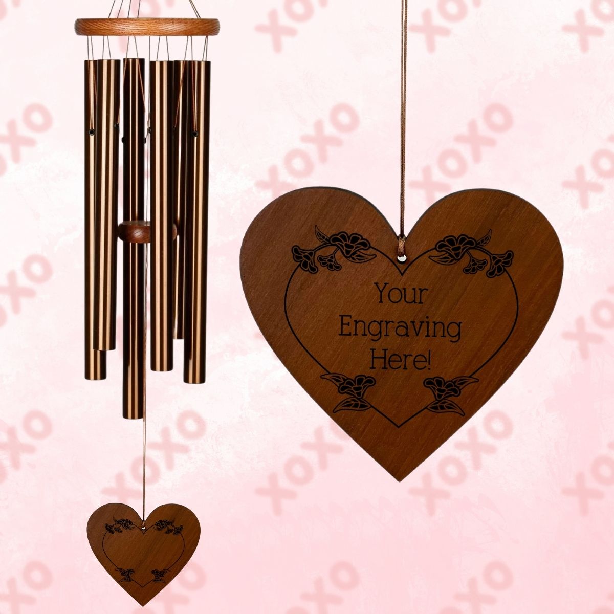 Amazing Grace 25 Inch Bronze Wind Chime - Engravable Blossom Heart Sail