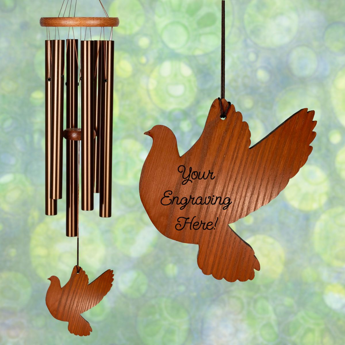 Amazing Grace 25 Inch Wind Chime - Engraveable Dove Sail - Bronze