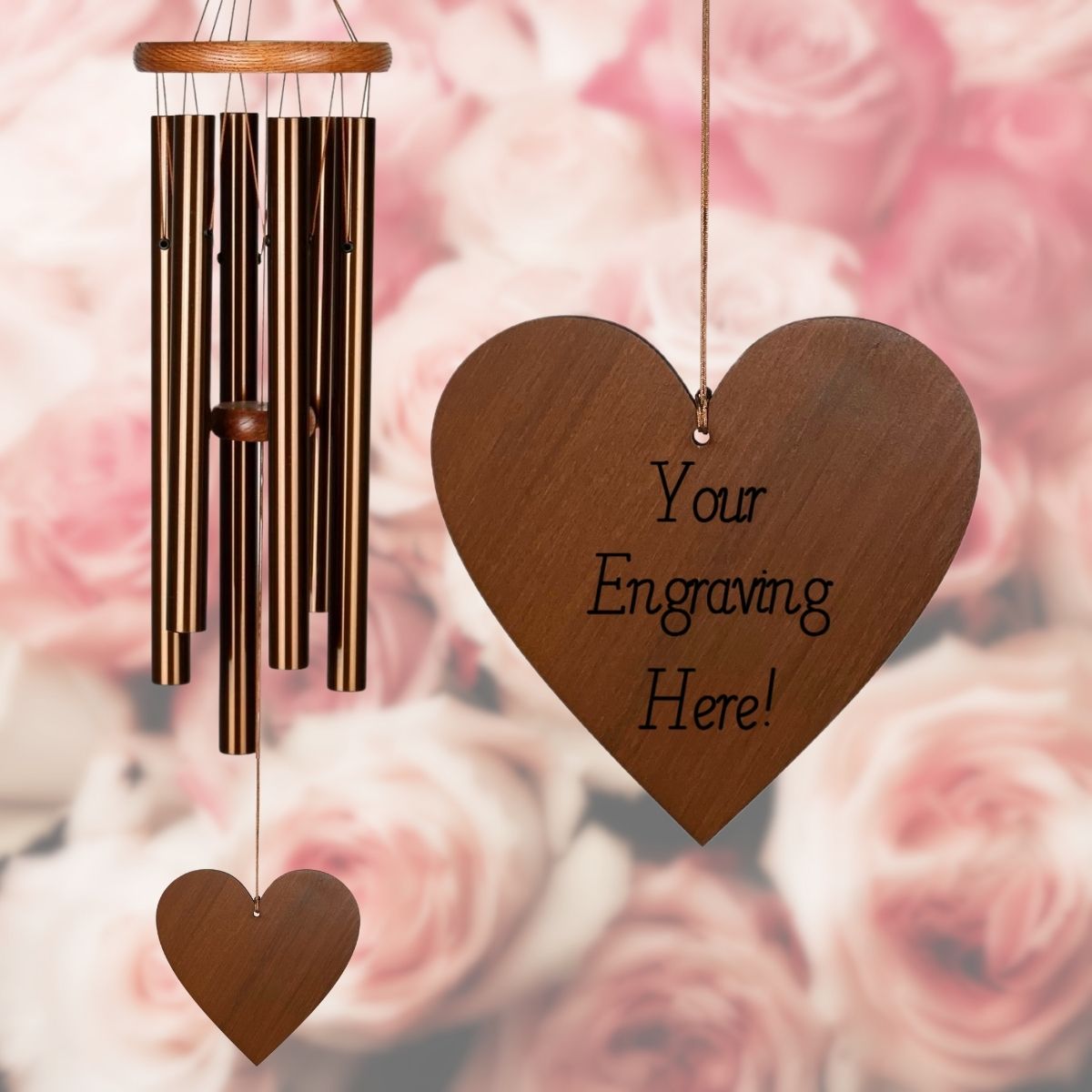 Amazing Grace 25 Inch Wind Chime - Engraveable Heart Sail - Bronze