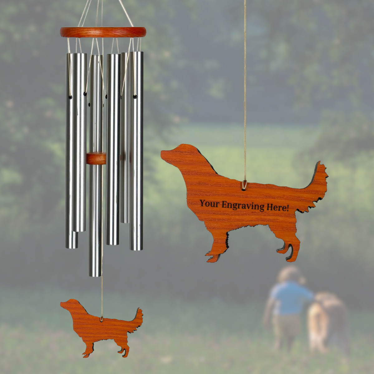 Amazing Grace 25 Inch Wind Chime - Engravable Dog Sail - Silver