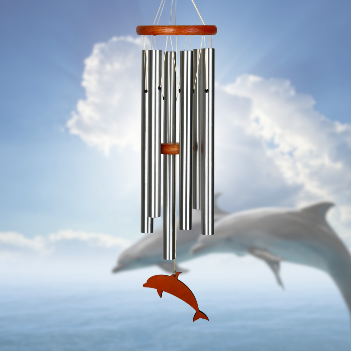 Amazing Grace 25 Inch Wind Chime - Engravable Dolphin Sail - Silver
