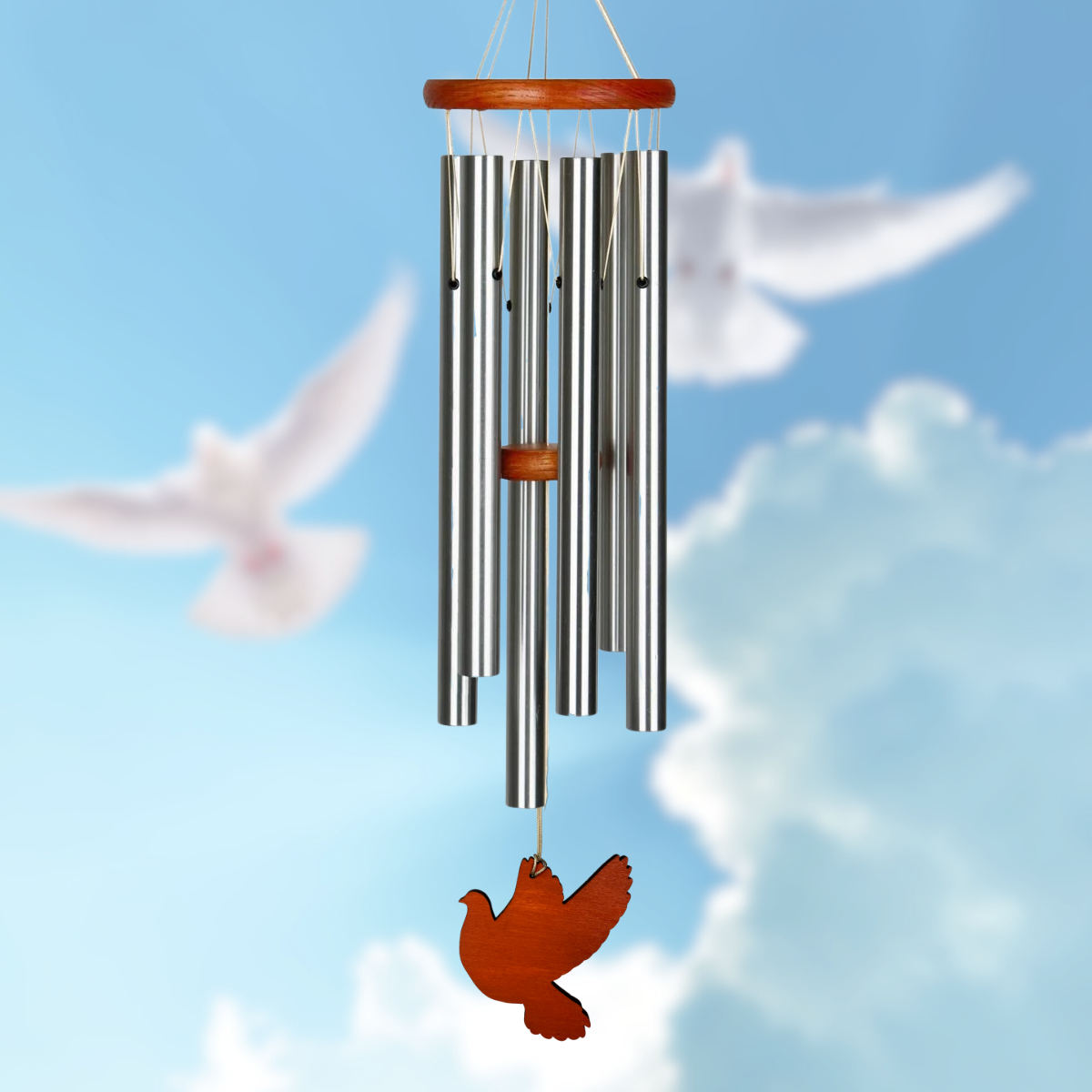 Amazing Grace 25 Inch Wind Chime - Engravable Holiday Dove Sail - Silver
