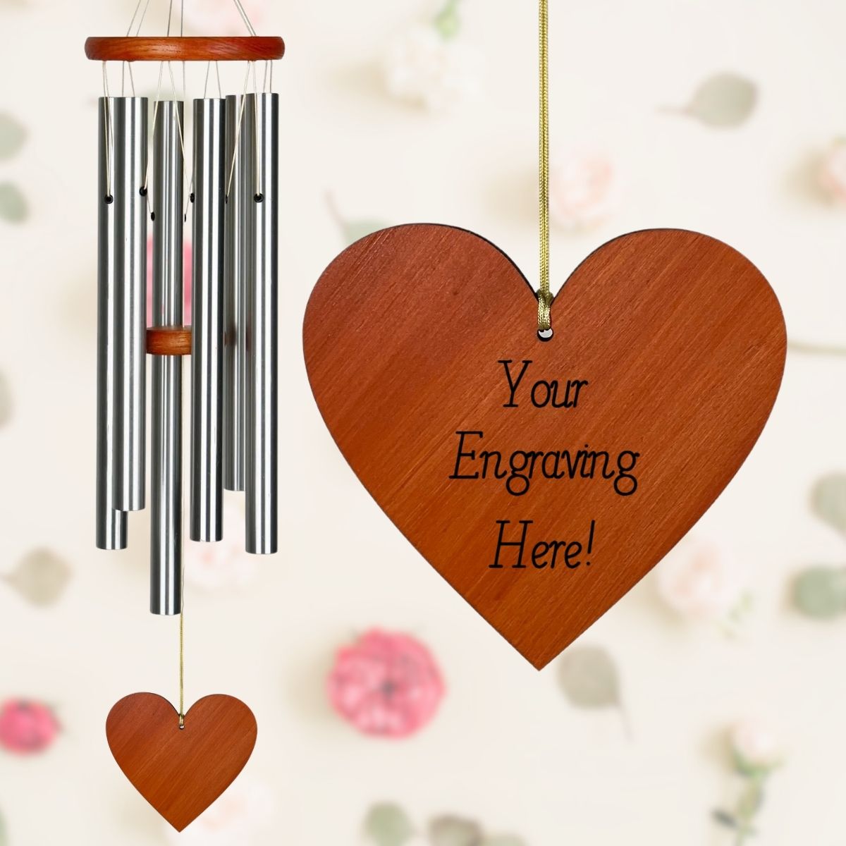 Amazing Grace 25 Inch Wind Chime - Engravable Heart Sail - Silver