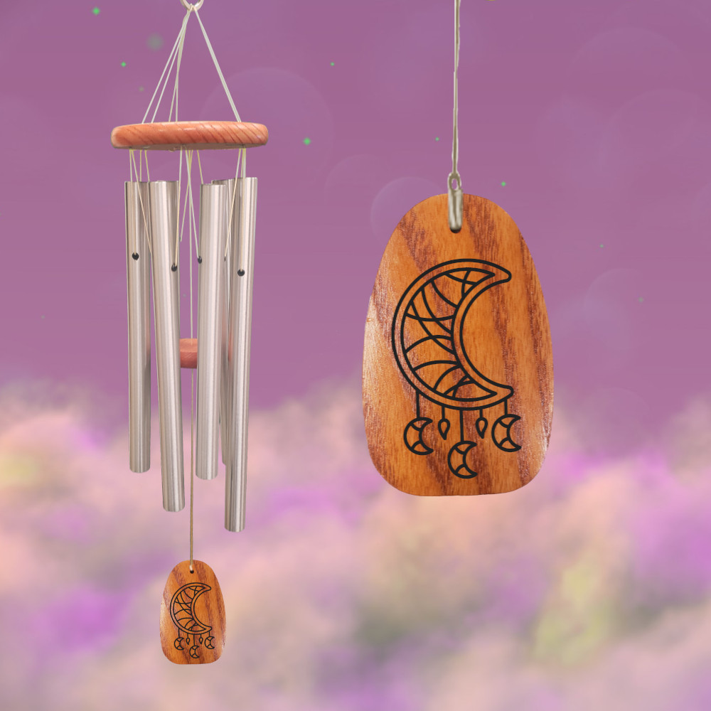 Amazing Grace 25 Inch Silver Wind Chime - Engravable Moon Sail