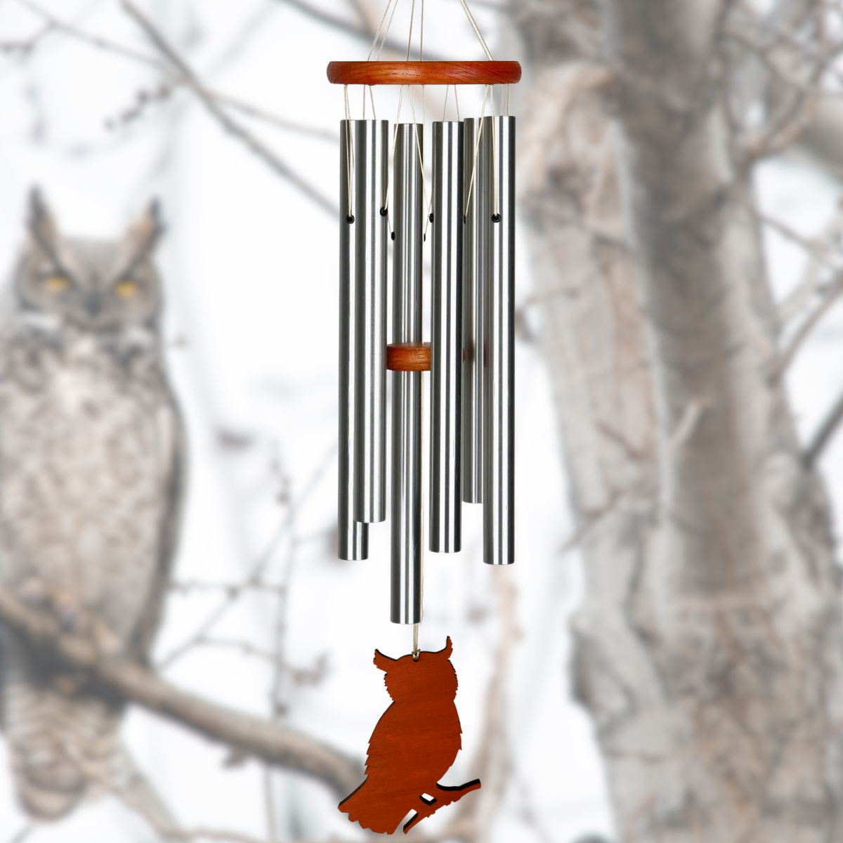 Amazing Grace 25 Inch Wind Chime - Engravable Owl Sail - Silver