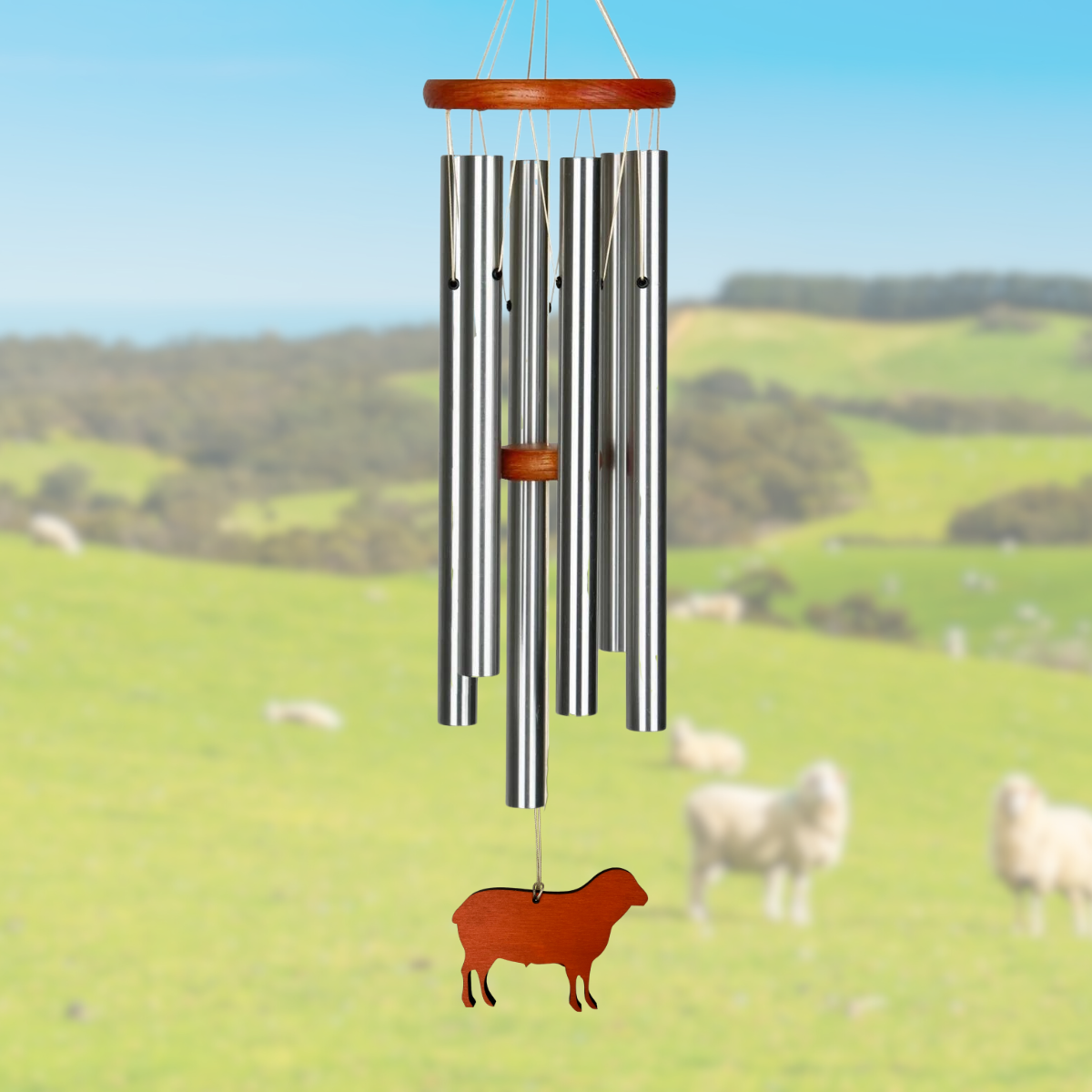 Amazing Grace 25 Inch Wind Chime - Engravable Sheep Sail - Silver